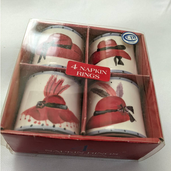 Red Hat Society Ladies Set of 4 Napkin Rings by Canterbury Potteries - Picture 3 of 5